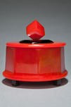 Rare Large Catalin Powder Box Art Deco Octagon Shape in Red with Black